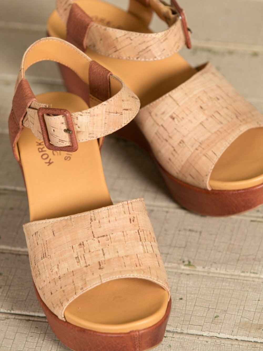 Kork-Ease Keirn Platform Wedge Sandals Cork & Leather, Ankle Strap, Size 10